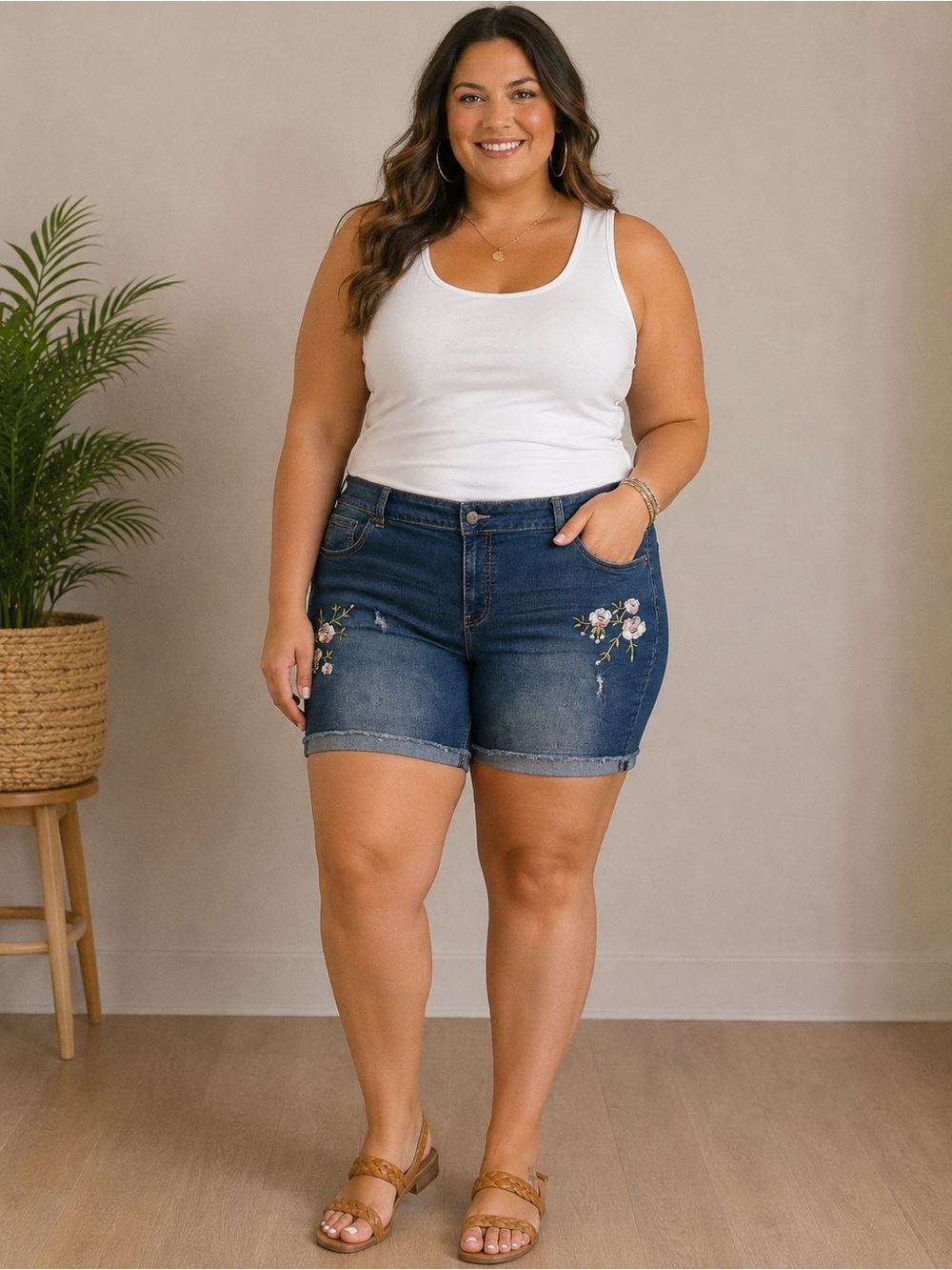 EST. 1946 Dark Blue Embroidered Denim Jean Shorts – Women’s Size 24